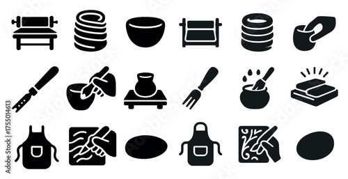 Pottery and ceramics icon set – solid, filled, crafting and sculpting symbols
