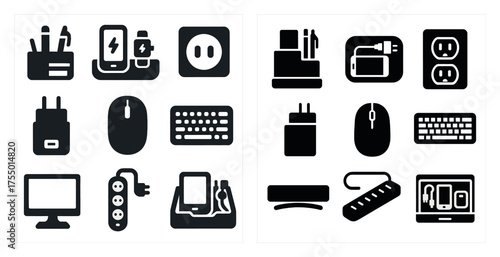 Digital devices icons set – solid, filled, electronics and tech symbols
