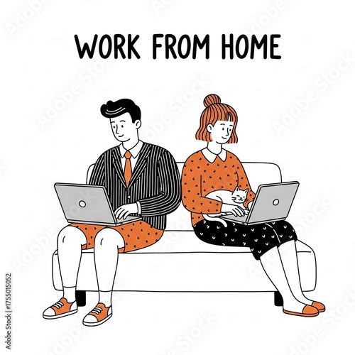 Couple working on laptops from home on a couch illustrating remote work lifestyle