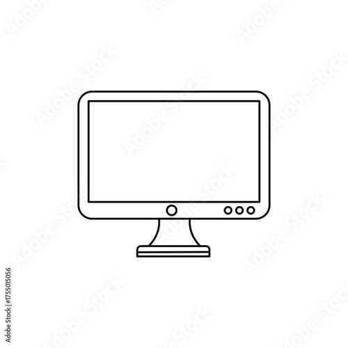 Desktop computer monitor screen outline icon with control buttons, minimalist vector graphic.