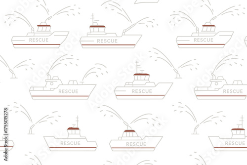 Pattern of rescue boats spraying water during a training exercise at a coastal location on a sunny day
