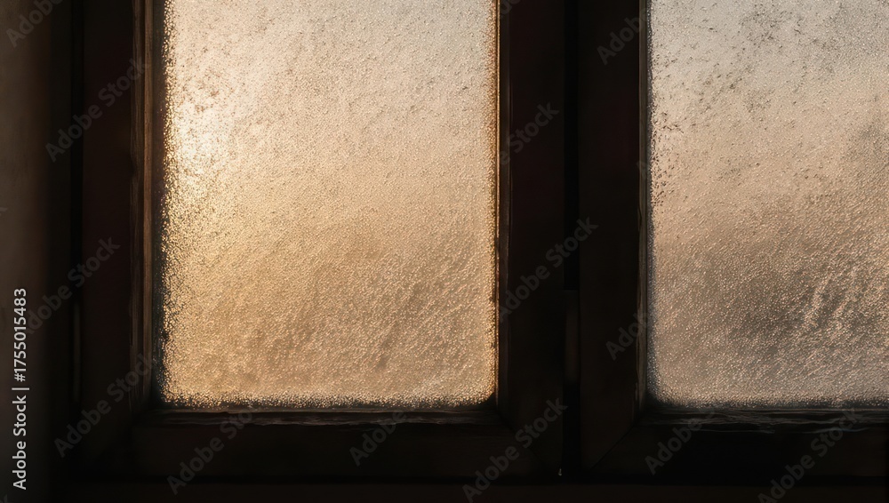 Fototapeta premium Textured glass window panels with warm light filtering through.