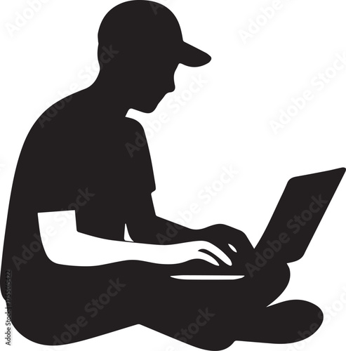 "Silhouette of a Freelancer Using Laptop – Remote Work, Digital Nomad, Online Learning Concept"