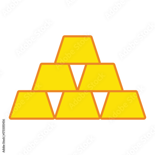 Stack of gold bars isolated on a white background. Savings, banking, and wealth concept symbol. Finance, business, and currency investment. Gold ingot bar icon, flat vector illustration, EPS 10.