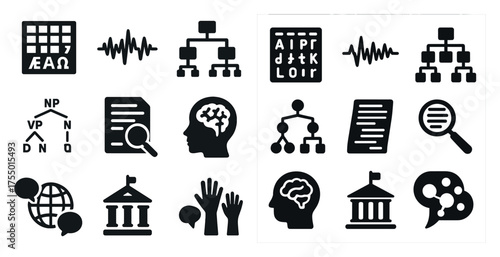 Education and learning icons set – solid, filled, academic and knowledge symbols