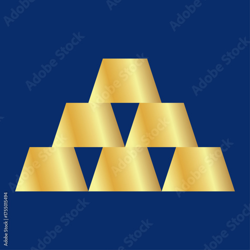 Stack of gold bars isolated on a blue background. Savings, banking, and wealth concept symbol. Finance, business, and currency investment. Shiny gold ingot bar icon, vector illustration, EPS 10.