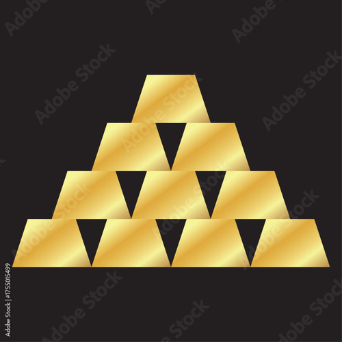 Stack of gold bars isolated on a black background. Savings, banking, and wealth concept symbol. Finance, business, and currency investment. Shiny gold ingot bar icon, vector illustration, EPS 10.	
