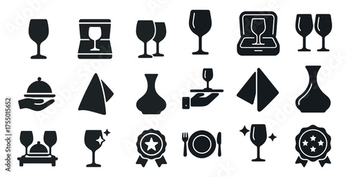Dining and tableware solid icons set – filled, flat, kitchen and restaurant symbols