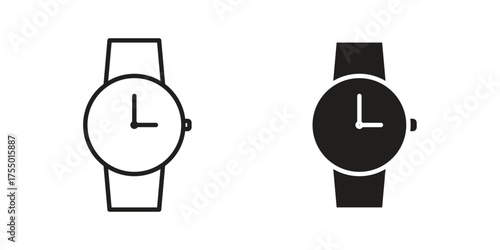 Watch icon in Line and Silhouette Icon Set. Isolated Vector Illustration.