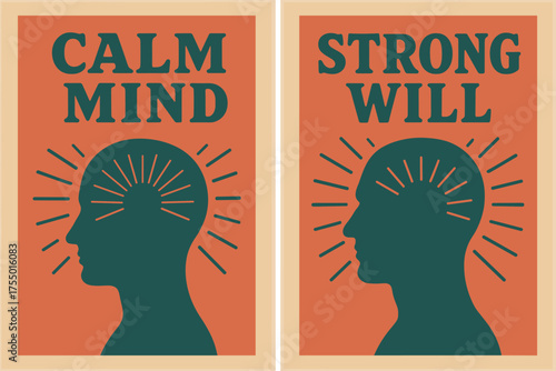 Retro Mindset Banners. Mindset. Two vertical A6 banners with safe margins, centered composition, no elements touching edges, retro style, coral and teal,