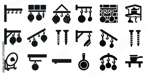 Kitchen and cooking silhouette icons set – solid, outline, chef tools and equipment