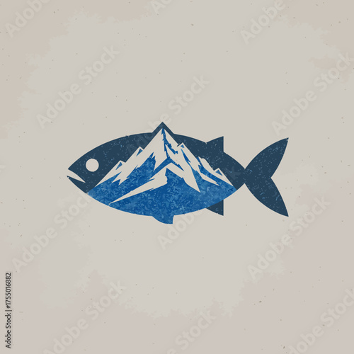A stylized image featuring a textured fish with a mountain range incorporated in its body