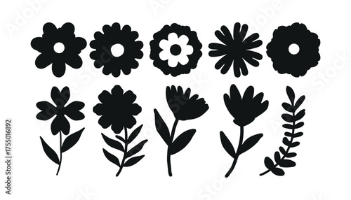 Collection of silhouettes Flower icon, Abstract  botanical flower set. Vector illustration, Style for banners,icon, sticker, wallpaper, posters, websites, online shopping.