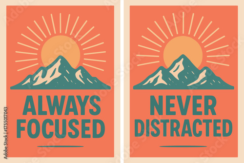 Retro Focus Banners. Mindset. Two vertical A6 banners with safe margins, centered composition, no elements touching edges, retro style, coral and teal, vintage