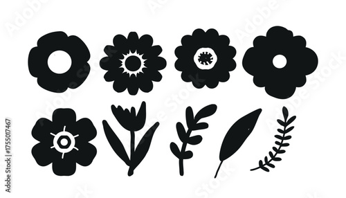 Collection of silhouettes Flower icon, Abstract  botanical flower set. Vector illustration, Style for banners,icon, sticker, wallpaper, posters, websites, online shopping.