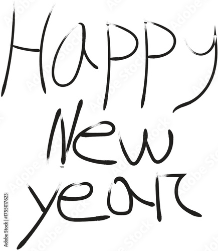 Handwritten happy new year message in black ink on a festive greeting