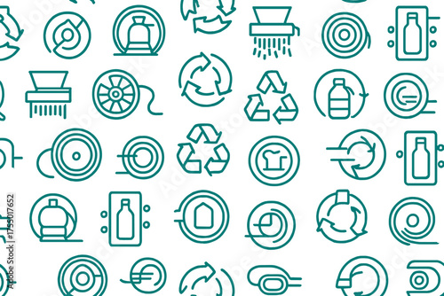 Design showcasing various recycling symbols and icons in a modern, minimalistic style for environmental awareness and sustainability promotion