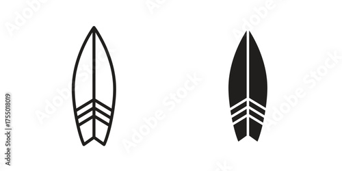 Surf board icon in Line and Silhouette Icon Set. Isolated Vector Illustration.