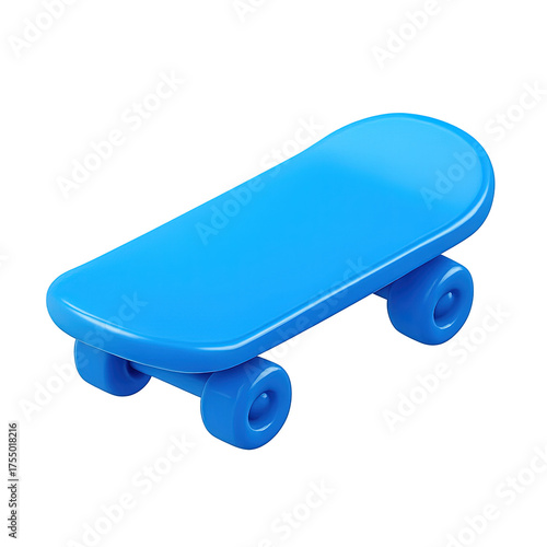 Vibrant blue 3D rendered skateboard isolated on black, perfect for youth culture, sports, or graphic design elements.