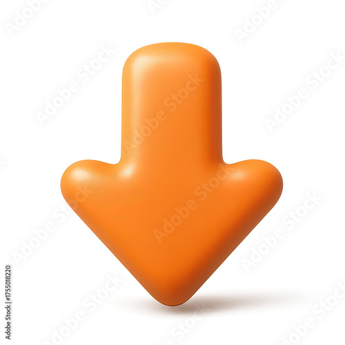 Vibrant orange 3D download arrow pointing downwards, ideal for web design, UI elements, and digital content.