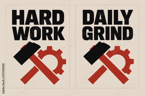Brutalist Work Banners. Resilience. Two vertical A6 banners with safe margins, centered composition, no elements touching edges, brutalist style, black and
