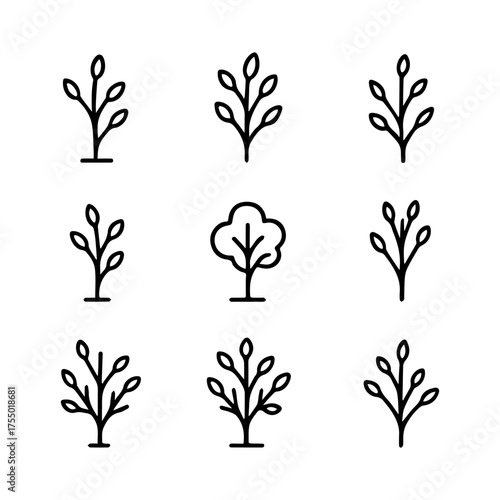 set of outline icons trees with buds vector on a white background
set of 9 line icons, vector, on a white background