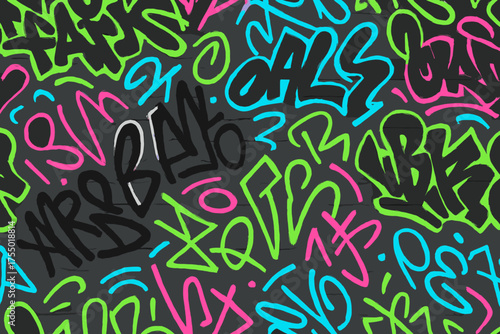 Vibrant graffiti mural featuring colorful tags and artistic expressions on urban wall