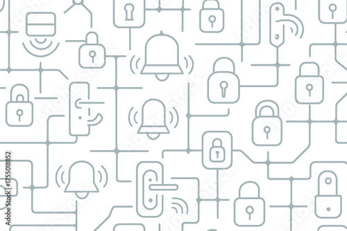 Patterns of security devices and notifications in a modern design layout for technology and home automation systems