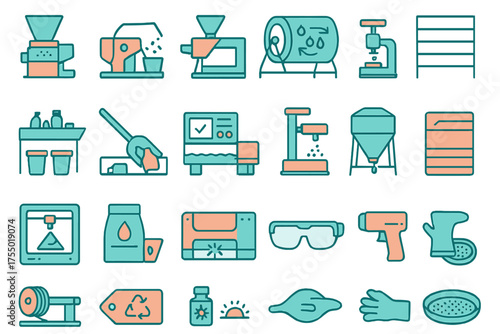 Various tools and equipment for a production line in a factory setting during the day