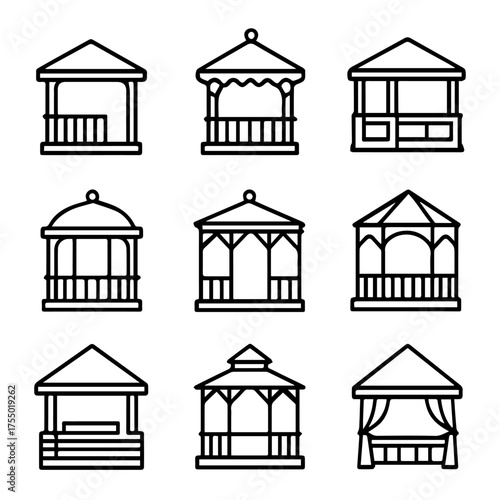 set of outline icons garden gazebos vector on a white background
set of 9 line icons, vector, on a white background