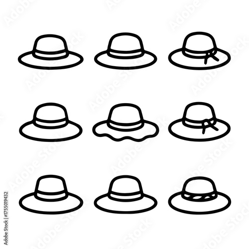 set of outline icons straw hats vector on a white background
set of 9 line icons, vector, on a white background