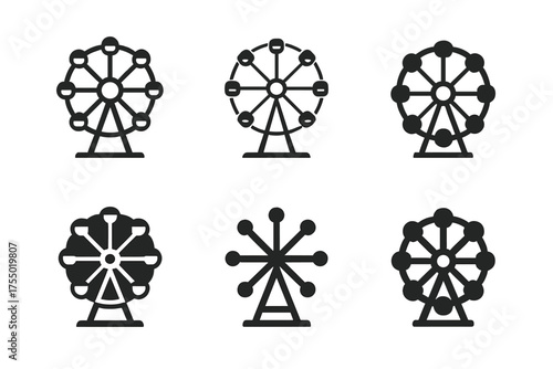 Amusement Park Logos. Theme parks and amusement rides. Set Logo of Theme parks and amusement rides: Ferris wheel. harmonious logo variations of the same