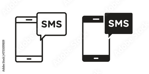 SMS icon in Line and Silhouette Icon Set. Isolated Vector Illustration.