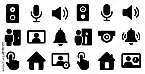 Technology and communication solid icons set – filled, tech, multimedia symbols