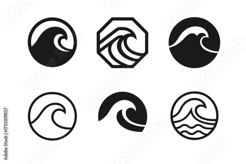 Extreme Photography Logos. Photography expeditions in extreme environments. Set Logo of Photography expeditions in extreme environments: stormy ocean wave.