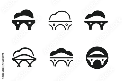 Resilient Bridge Logos. climate-resilient infrastructure. Set Logo of climate-resilient infrastructure: resilient bridge with flexible joints. harmonious logo