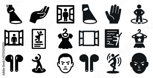 Human actions silhouette icons set – solid, exercise, gestures
