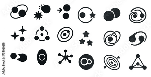 Science and astronomy silhouette icons set – cosmic, planetary, space symbols