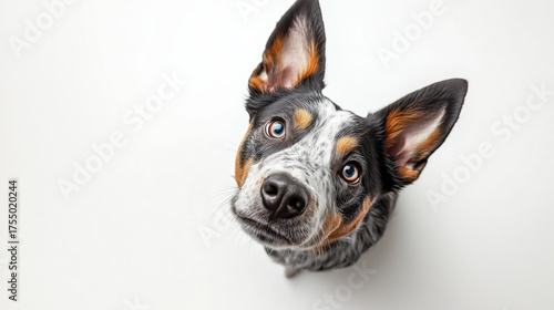 Intriguing Australian Cattle Dog peeking from the side with copy space, perfect for pet-themed design projects.