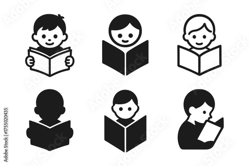 Childhood Logo Variations. Everyday Life with Children (Learning, Playing, Growing). Set Logo of Everyday Life with Children: child reading a book. harmonious