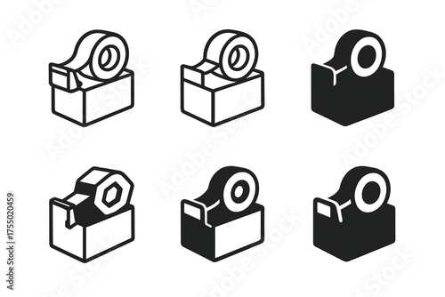 E-commerce Logo Variations. E-commerce packaging station. Set Logo of E-commerce packaging station: adhesive tape dispenser. harmonious logo variations of the