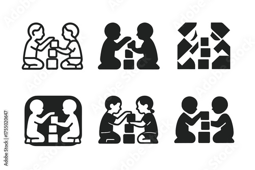 Kids Learning Logos. Kids learning and growing through hands-on experiences. Set Logo of Kids learning and growing through hands-on experiences: building block