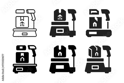 E-commerce Logo Variations. E-commerce packaging station. Set Logo of E-commerce packaging station: parcel scale with scanner. harmonious logo variations of