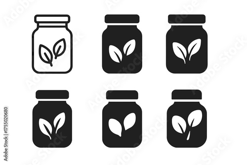 Seed Preservation Logos. Seed preservation techniques. Set Logo of Seed preservation techniques: archival glass jar with seeds. harmonious logo variations of
