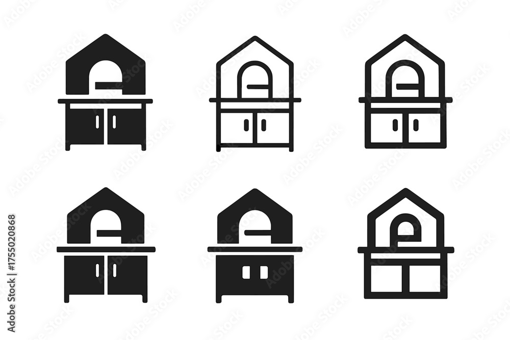Obraz premium Kitchen Island Logos. Building a kitchen island. Set Logo of Building a kitchen island: integrated appliance garage. harmonious logo variations of the same