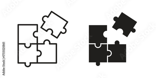 Puzzle piece icon in Line and Silhouette Icon Set. Isolated Vector Illustration.