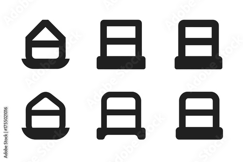 Versatile Logo Showcase. Promotional Display. Set Logo of Promotional Display: product showcase shelf. harmonious logo variations of the same emblematic