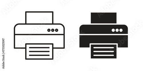Print button icon in Line and Silhouette Icon Set. Isolated Vector Illustration.