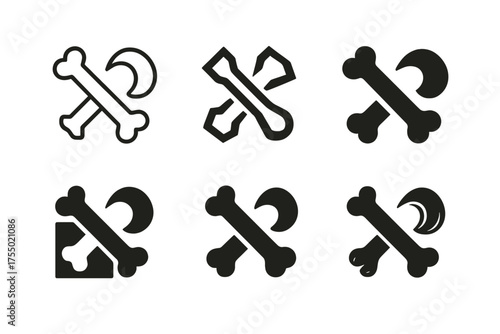 Paleontology Logo Variations. Fossil hunting and paleontology enthusiasts. Set Logo of Fossil hunting and paleontology enthusiasts: paired bone and claw.