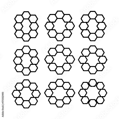 set of outline icons honeycomb frames vector on a white background
set of 9 line icons, vector, on a white background